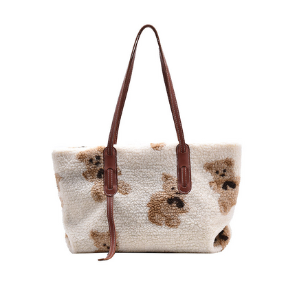 Cute Bear Plush Shoulder Bag Large Tote Handbag