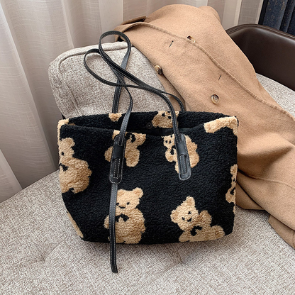 Cute Bear Plush Shoulder Bag Large Tote Handbag