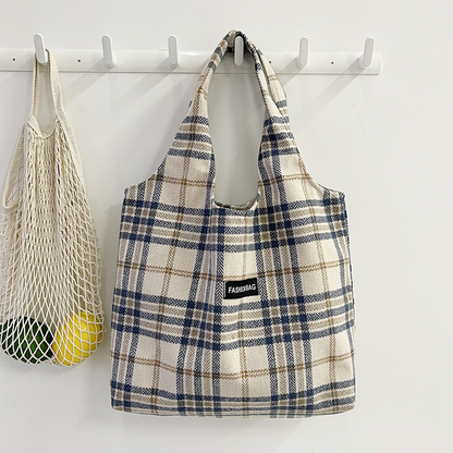 New Retro British Checked Canvas Bag Women