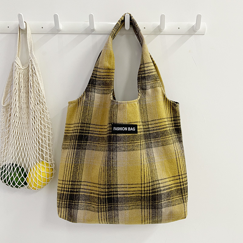 New Retro British Checked Canvas Bag Women