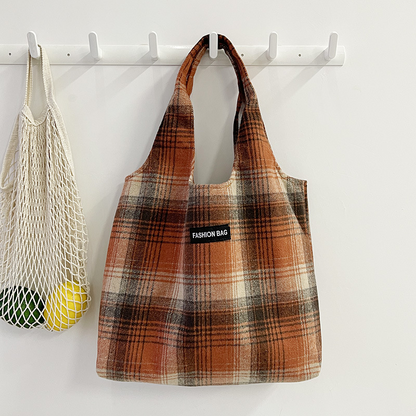 New Retro British Checked Canvas Bag Women